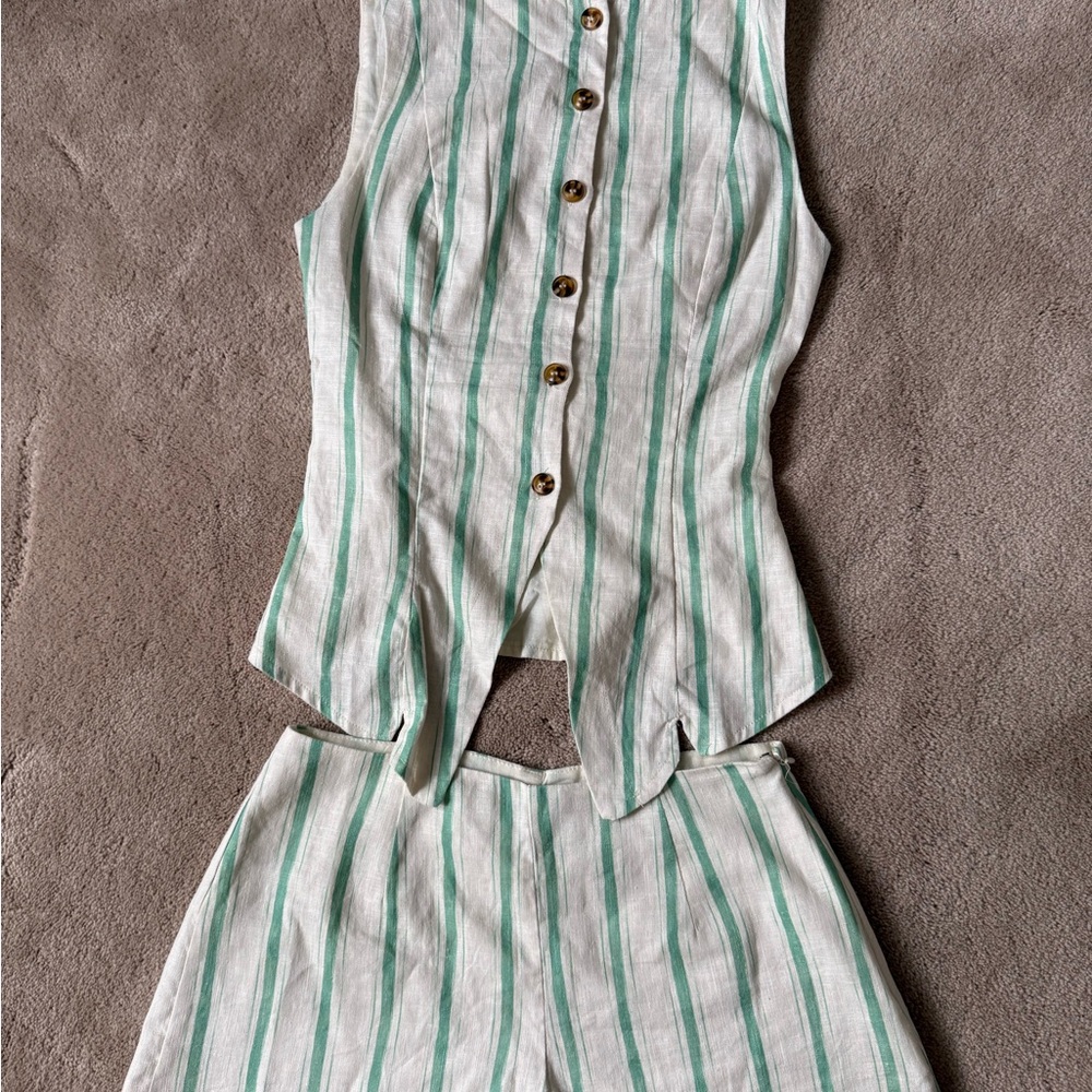 Princess Polly Green Striped Vest Set